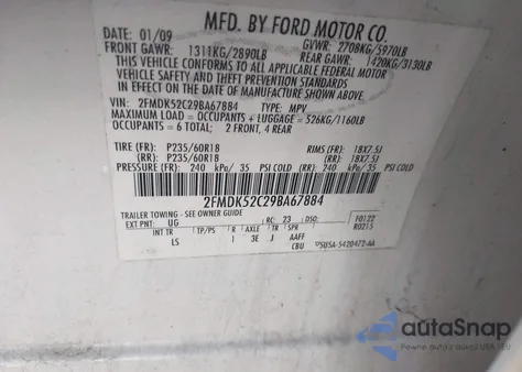 2009 Ford Flex Sel из США, поврежденный, VIN 2FMDK52C29BA67884